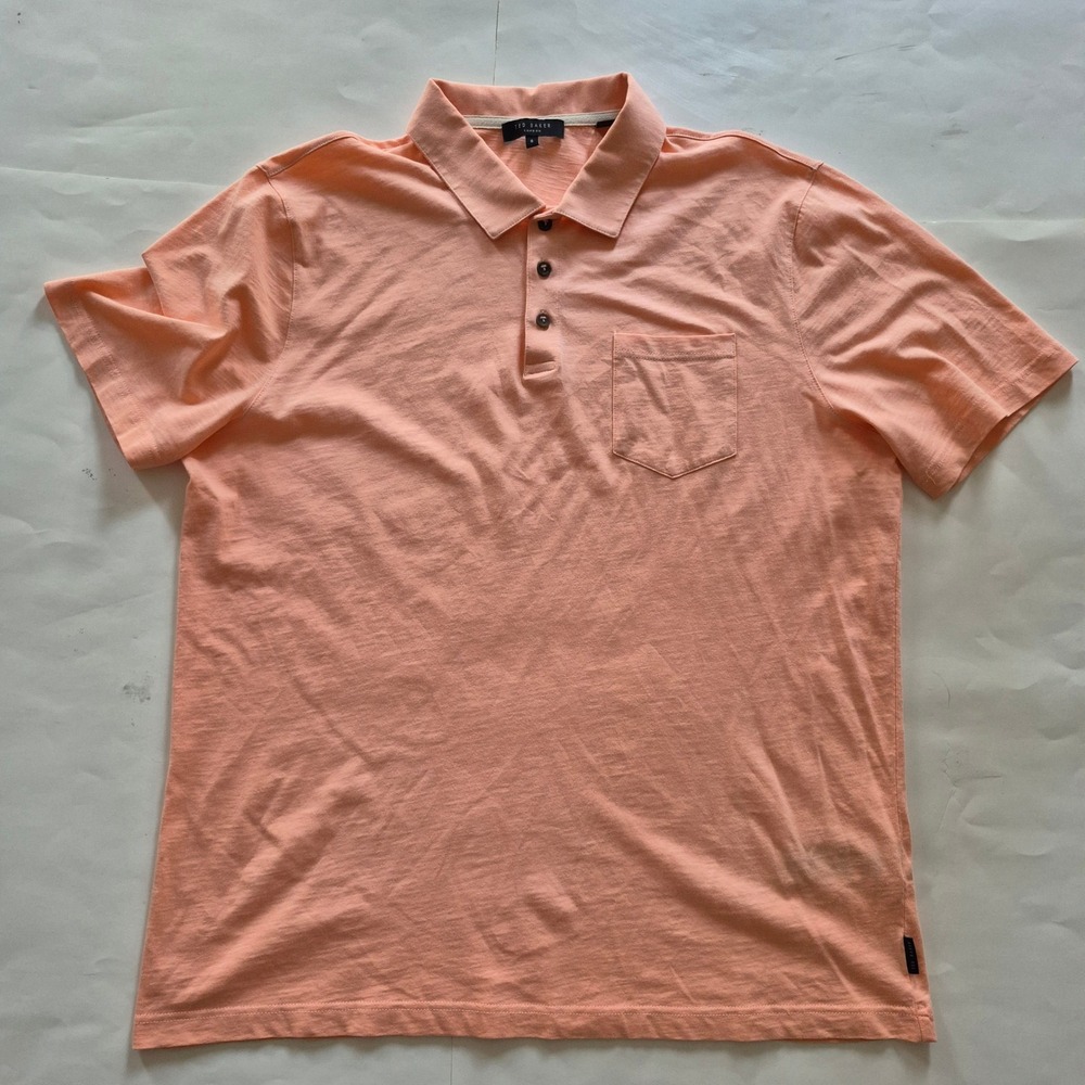 Ted Baker London Mens Peach Coral Slub Cotton Polo Shirt Size 5 XL Distanc
